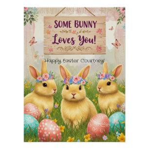 Personalised Boho Bunny Easter Poster for Girls