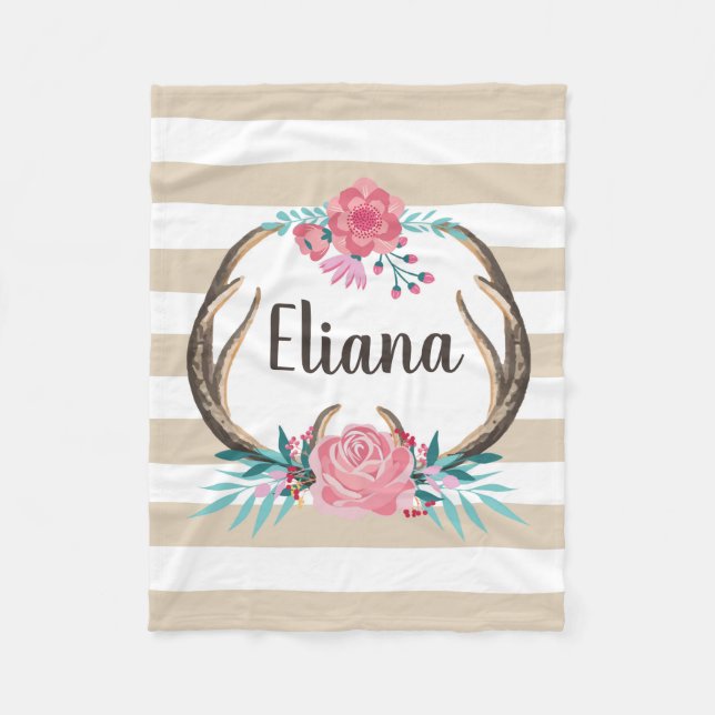 Personalised Boho Chic Antlers Fleece Blanket (Front)