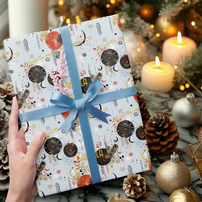 Personalised Boho Chic Christmas Celestial Pattern Wrapping Paper (Creator Uploaded)