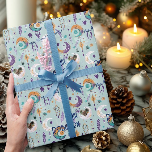 Personalised Boho Chic Gift Wrap with Light Blue (Creator Uploaded)