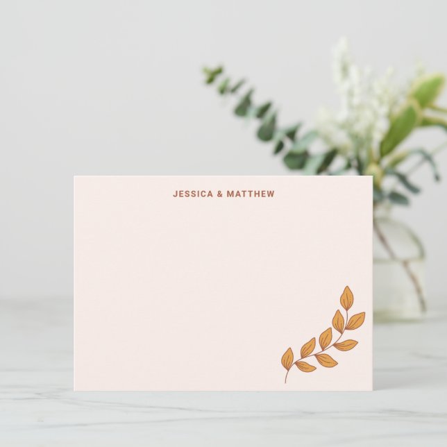 Personalised Boho Earthy Vine Custom Wedding Names Thank You Card (Standing Front)