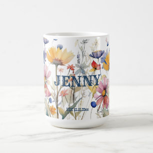 Personalised Boho Fall Wildflower Bridesmaid Gift  Coffee Mug