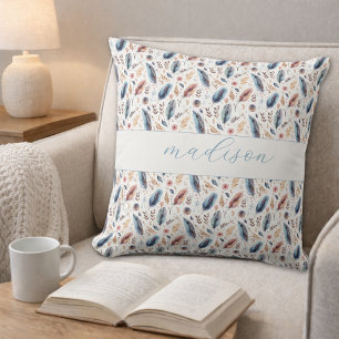 Personalised Boho Feather Floral Cushion