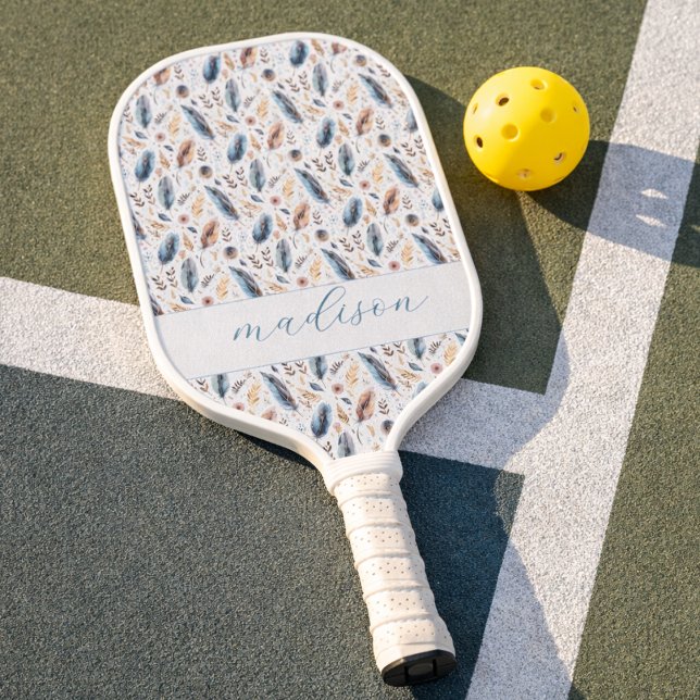 Personalised Boho Feather Floral Pickleball Paddle (Creator Uploaded)