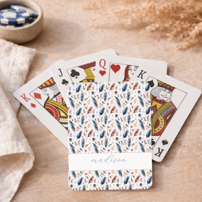 Personalised Boho Feather Floral Playing Cards (Creator Uploaded)