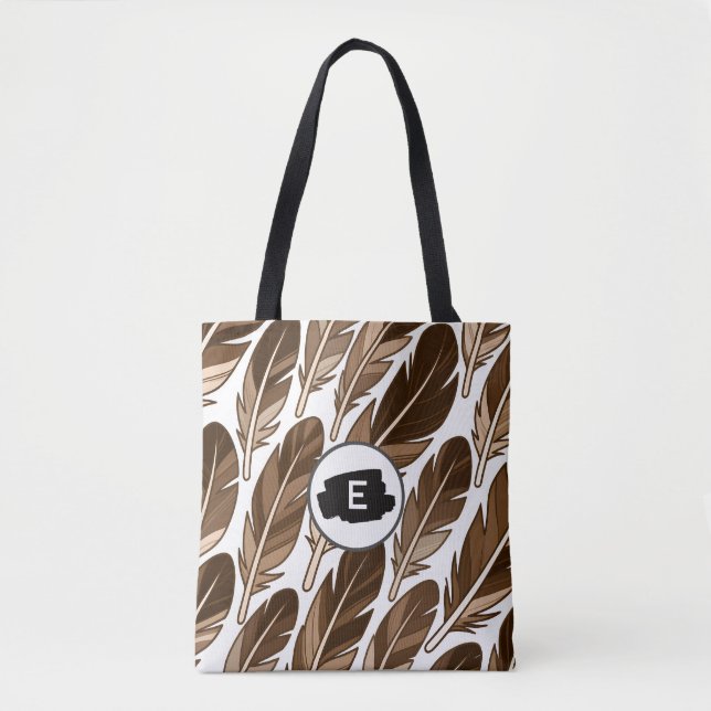 Personalised Boho Feather Monogram Shoulder Tote Bag (Front)