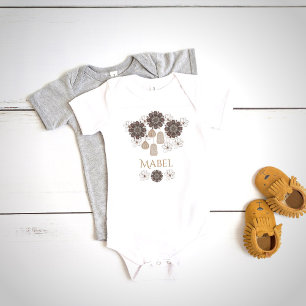 Personalised Boho Floral Girl's Monogram  Baby Bodysuit