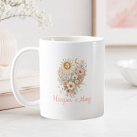 Personalised Boho Floral Heart Sun Moon Mug