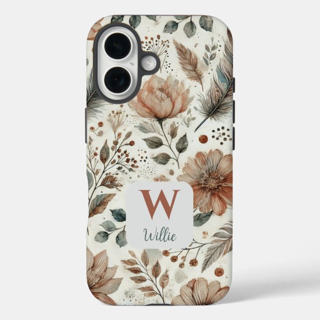 Personalised Boho Floral Monogram and Name Case-Mate iPhone Case (Back)