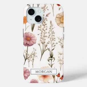 Personalised Boho Floral Wildflower  iPhone 15 Case