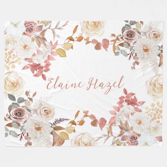 Personalised Boho Flowers on Fleece Blanket  (Front (Horizontal))