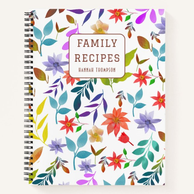 Personalised Boho Flowers Recipes Write your own Notebook (Front)