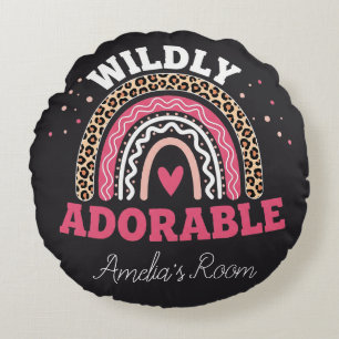 Personalised Boho Leopard Rainbow Nursery Round  Cushion