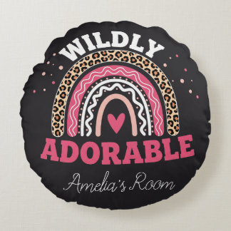 Personalised Boho Leopard Rainbow Nursery Round Cushion