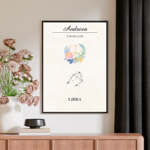 Personalised Boho Libra Zodiac Constellation Poster