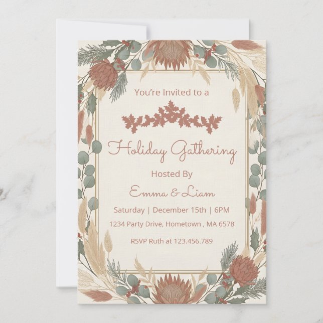 Personalised Boho Minimalist Christmas Party Invitation (Front)