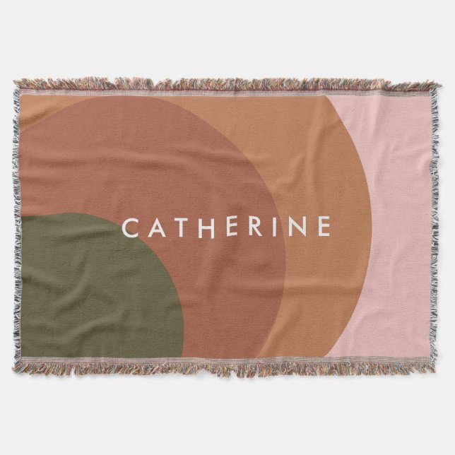 Personalised Boho Modern Earth Tone Geometric Throw Blanket (Front)