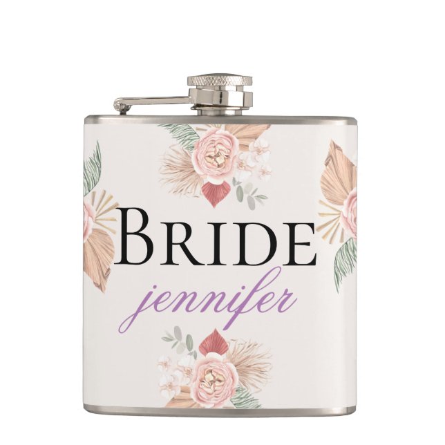 Personalised Boho Multicolor Floral Colour  Hip Flask (Front)