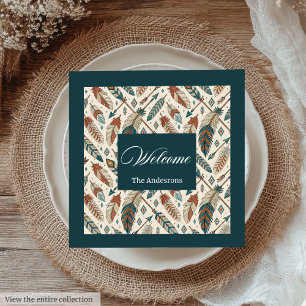 Personalised Boho Napkins Ethnic Feathers & Arrows