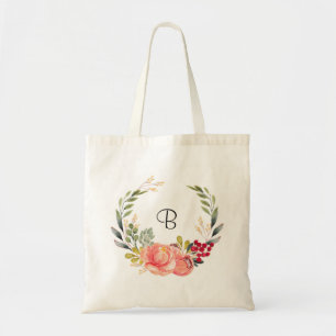 Personalised boho orange and pink floral tote bag