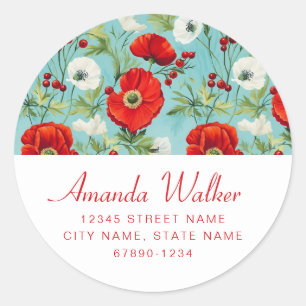 Personalised Boho Poppy Round Stickers