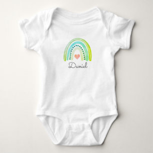 Personalised Boho Rainbow Baby Name Heart Pastel Bodysuit