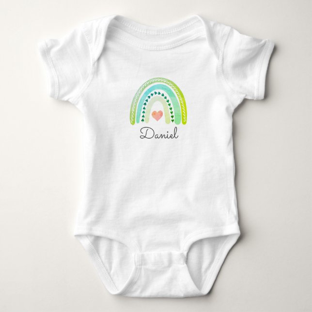 Personalised Boho Rainbow Baby Name Heart Pastel Bodysuit (Front)