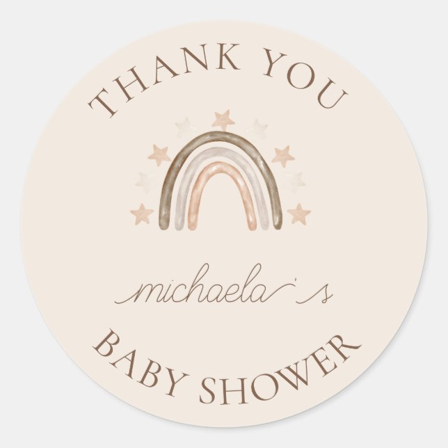 Personalised Boho Rainbow Baby Shower Thank You Classic Round Sticker (Front)