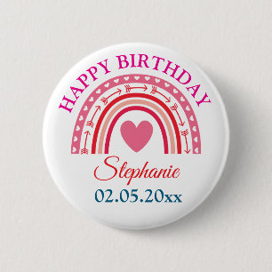 Personalised Boho Rainbow Birthday 6 Cm Round Badge