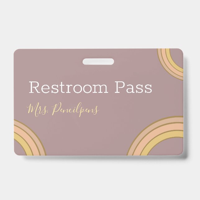 Personalised Boho Rainbow Hall Pass Badge ID Badge (Front)