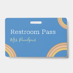 Personalised Boho Rainbow Hall Pass Blue ID Badge
