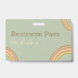 Personalised Boho Rainbow Hall Pass Green ID Badge