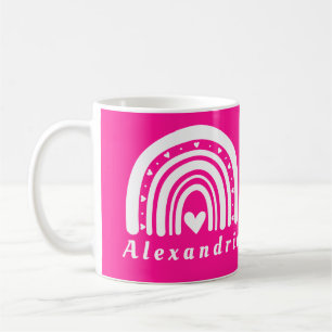 Personalised Boho Rainbow Hot Pink Coffee Mug