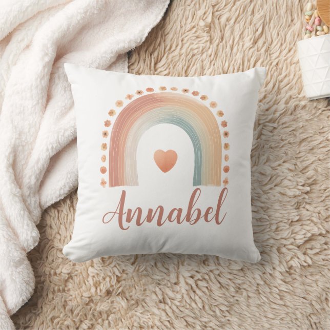 Personalised Boho Rainbow Name Throw Pillow – Wate (Blanket)