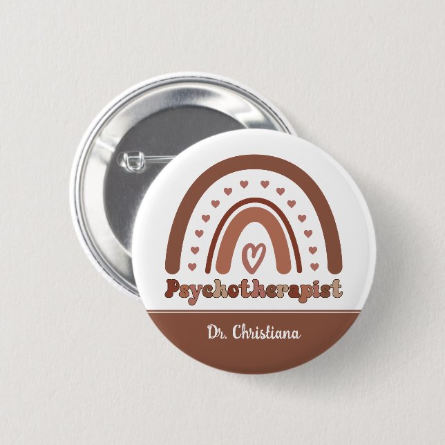Personalised Boho Rainbow Psychotherapist  6 Cm Round Badge (Front & Back)