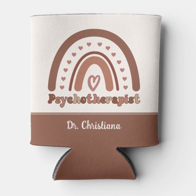 Personalised Boho Rainbow Psychotherapist  Can Cooler (Front)