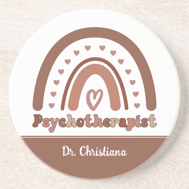 Personalised Boho Rainbow Psychotherapist  Coaster (Front)