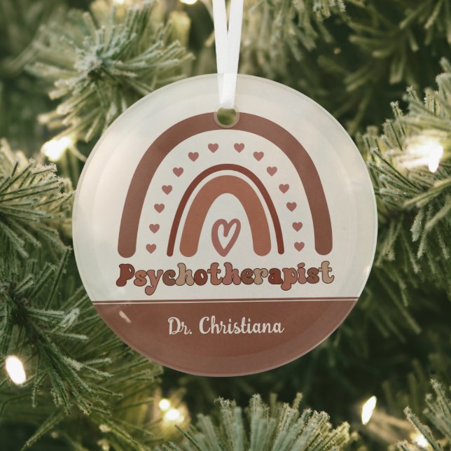 Personalised Boho Rainbow Psychotherapist  Glass Tree Decoration (Insitu)