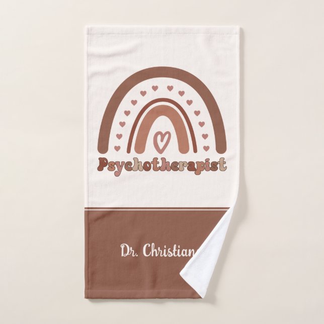Personalised Boho Rainbow Psychotherapist  Hand Towel (Hand Towel)