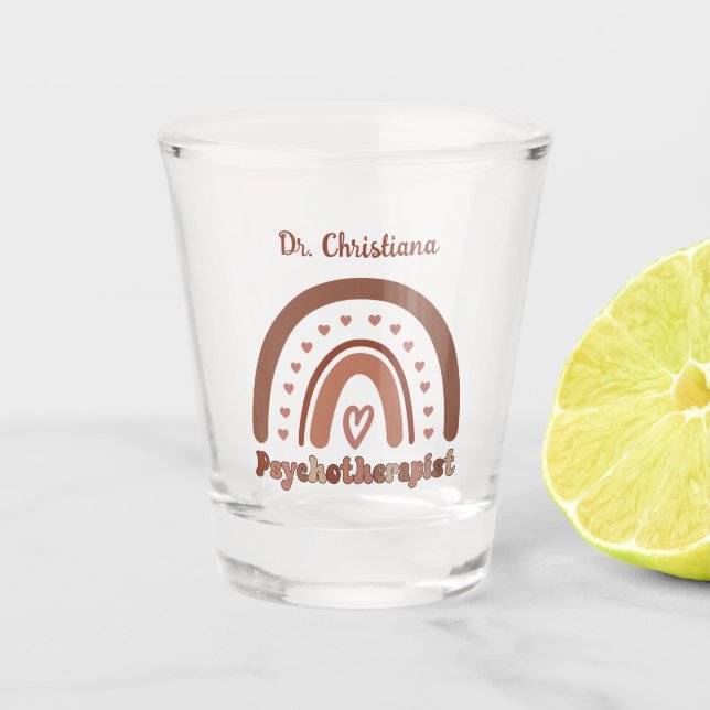 Personalised Boho Rainbow Psychotherapist  Shot Glass (Front)