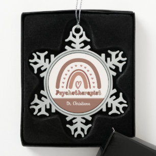 Personalised Boho Rainbow Psychotherapist  Snowflake Pewter Christmas Ornament