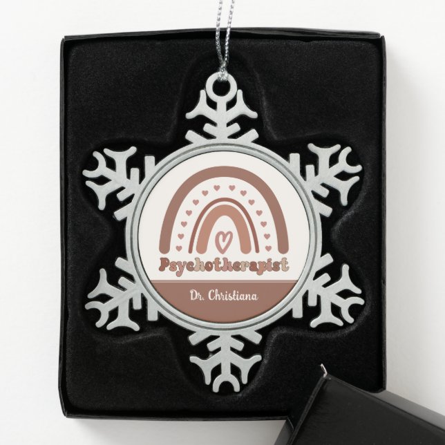 Personalised Boho Rainbow Psychotherapist  Snowflake Pewter Christmas Ornament (Box)