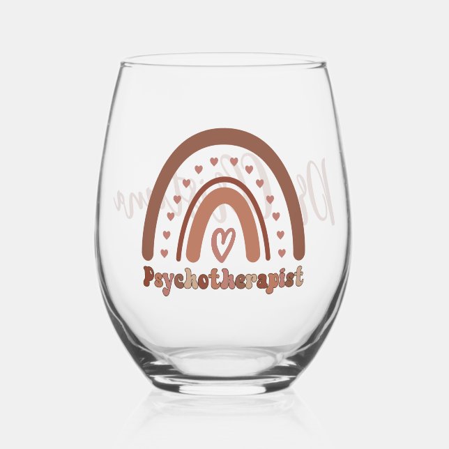 Personalised Boho Rainbow Psychotherapist  Stemless Wine Glass (Front)