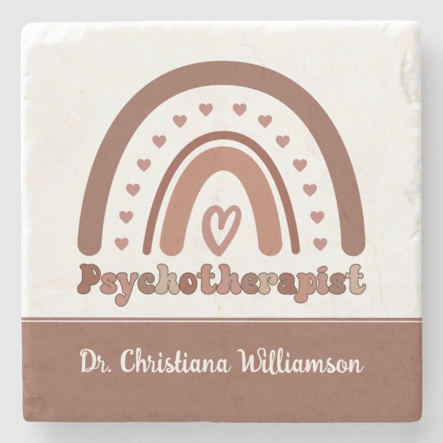 Personalised Boho Rainbow Psychotherapist  Stone Coaster (Front)