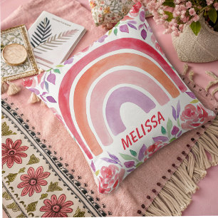 personalised Boho Rainbow with Flowers Cushion
