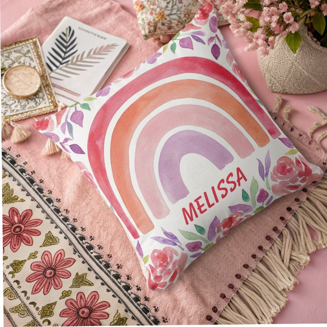 personalised Boho Rainbow with Flowers Cushion (Creator Uploaded)