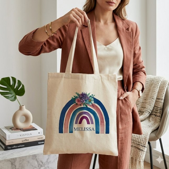 personalised Boho Rainbow with Flowers  Tote Bag (Creator Uploaded)