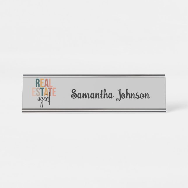 Personalised Boho Real Estate Agent Gift  Desk Name Plate (Front)