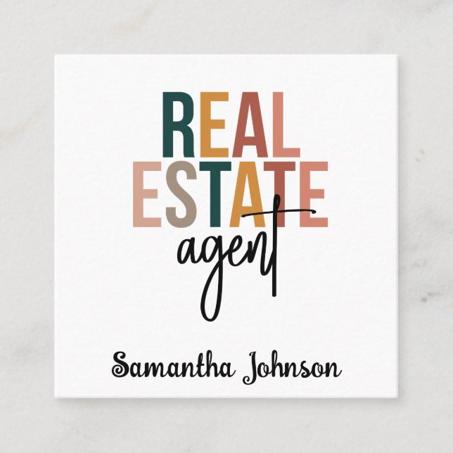 Personalised Boho Real Estate Agent Gift  Square Business Card (Front)