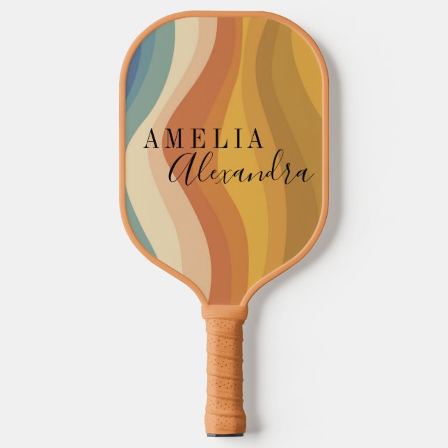 Personalised Boho Retro Script Abstract Wavy Lines Pickleball Paddle (Front)